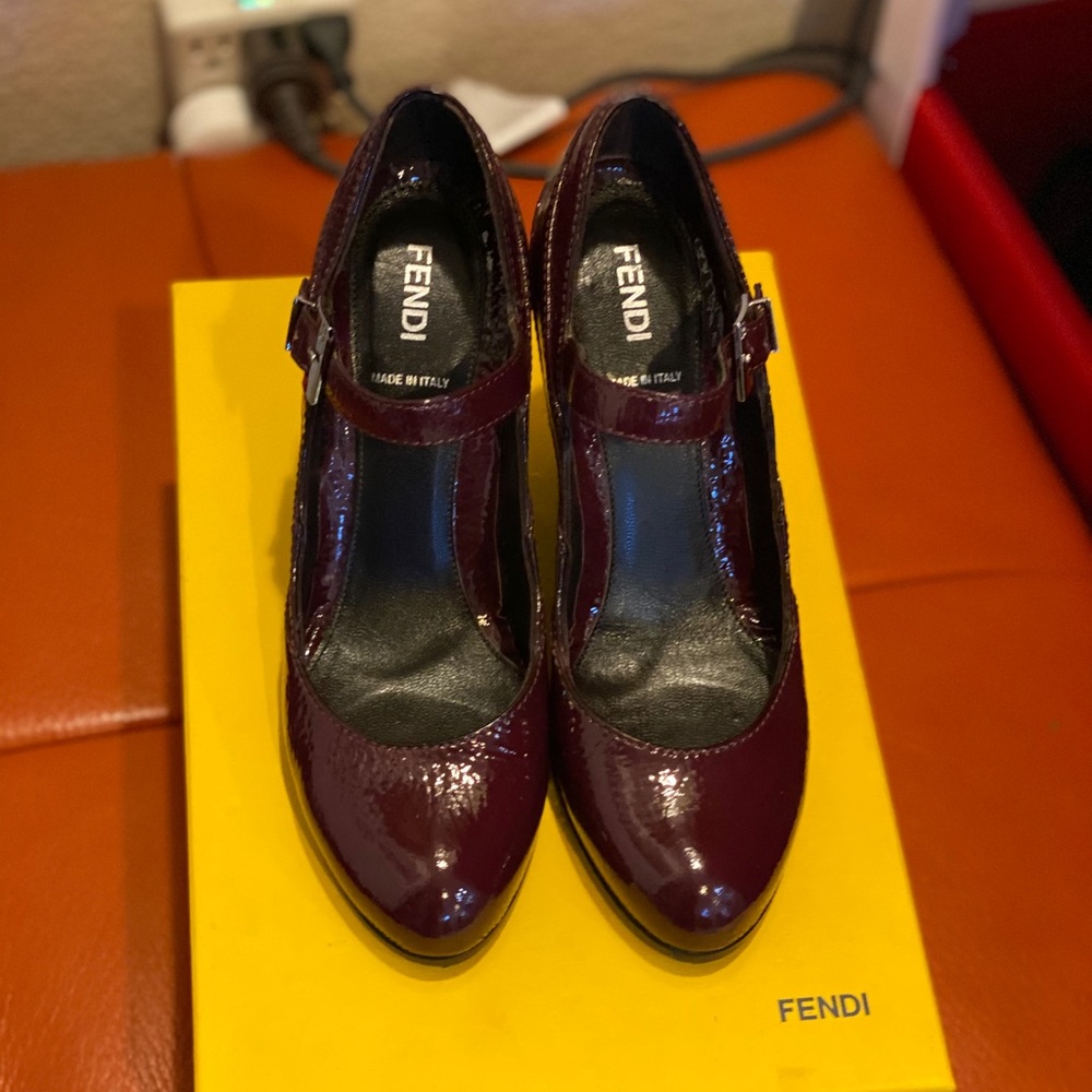 *Authentic Fendi Patent Mary Jane Closed Toe Wedge